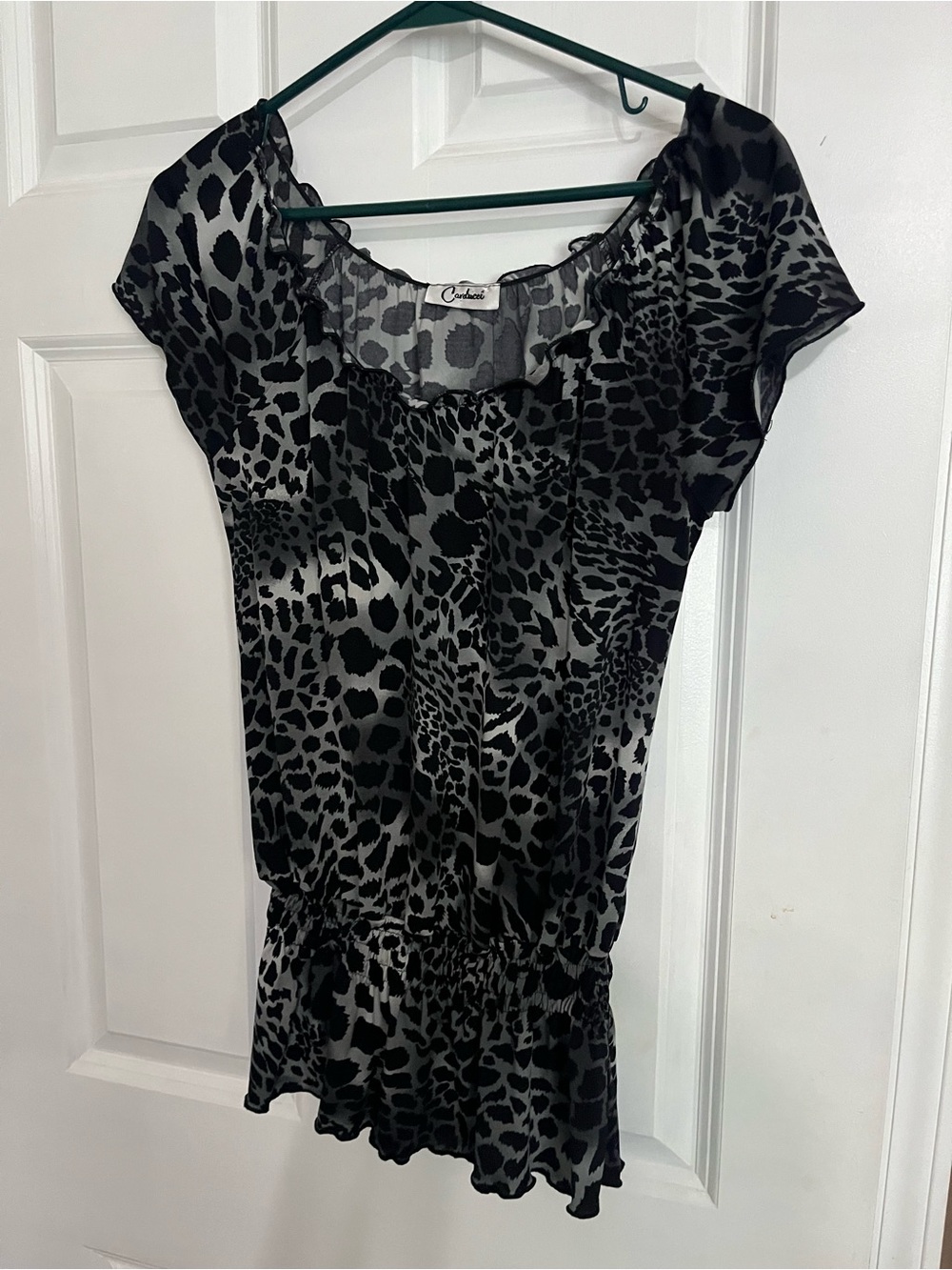 Catherine Black & Gray Leopard Print Short Sleeve Blouse